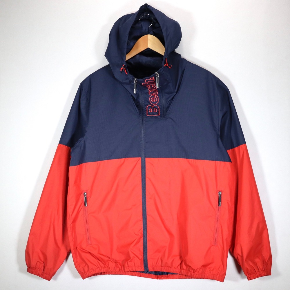 Bench Windbreaker Jacket Mens XL Navy Red Colorblock Hooded Full Zip Casual
